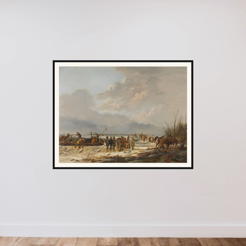 Breaking the Ice on the Karnemelksloot, Naarden, January 1814 framed — shown to scale