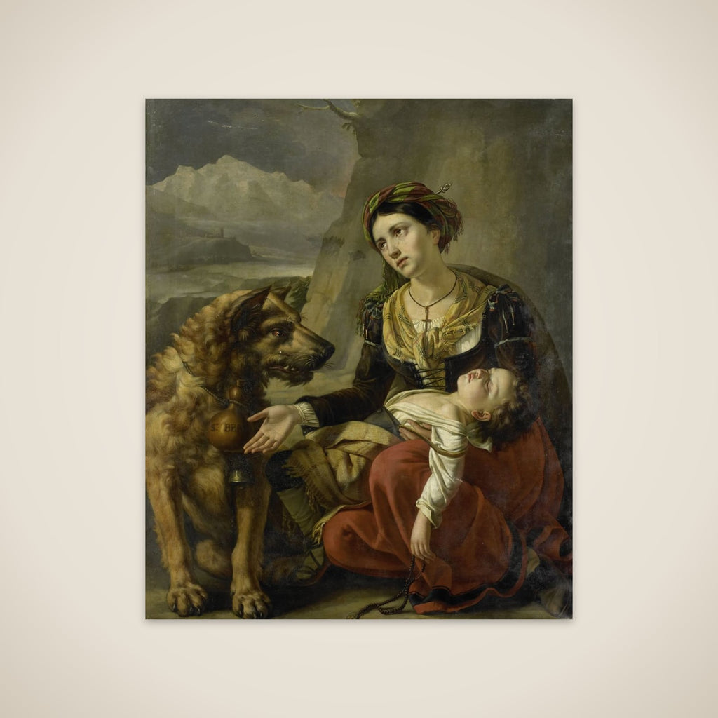 A Saint Bernard Dog Comes to the Aid of a lost Woman with a sick Child unframed print