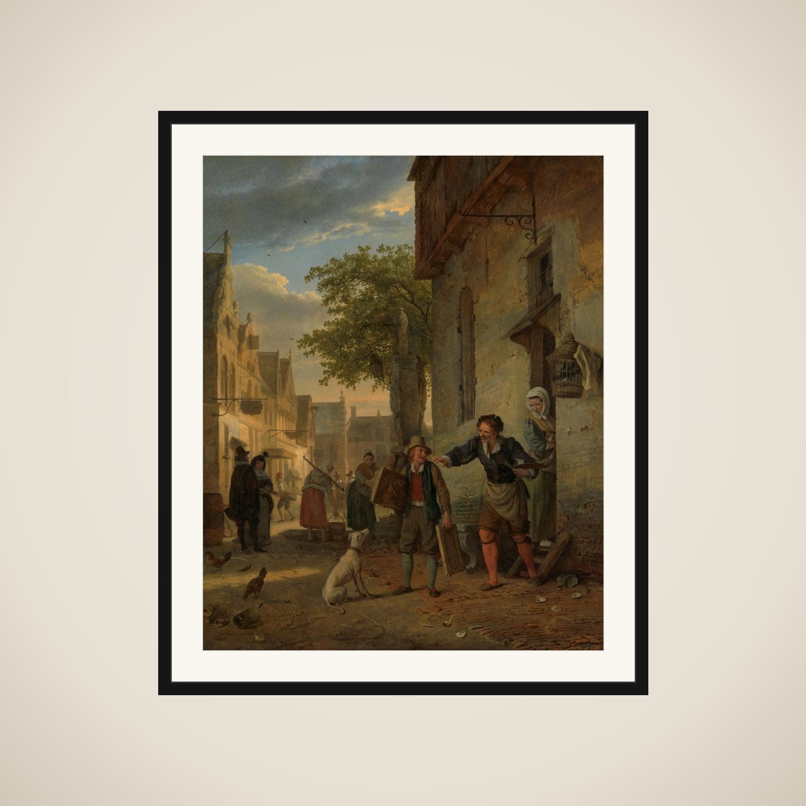 Jan Steen Sends his Son to the Streets to Exchange Paintings for Beer and Wine framed