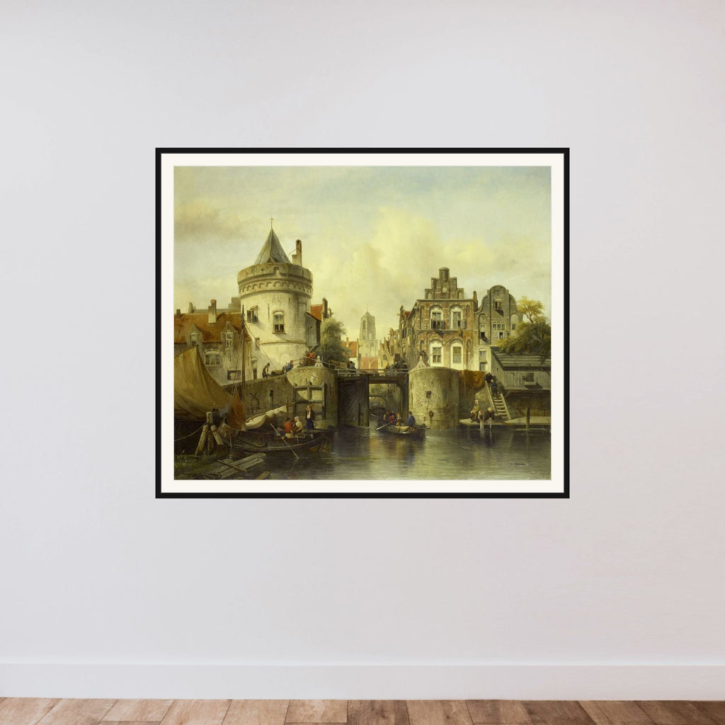 Imaginary View based on the Kolksluis, Amsterdam framed — shown to scale