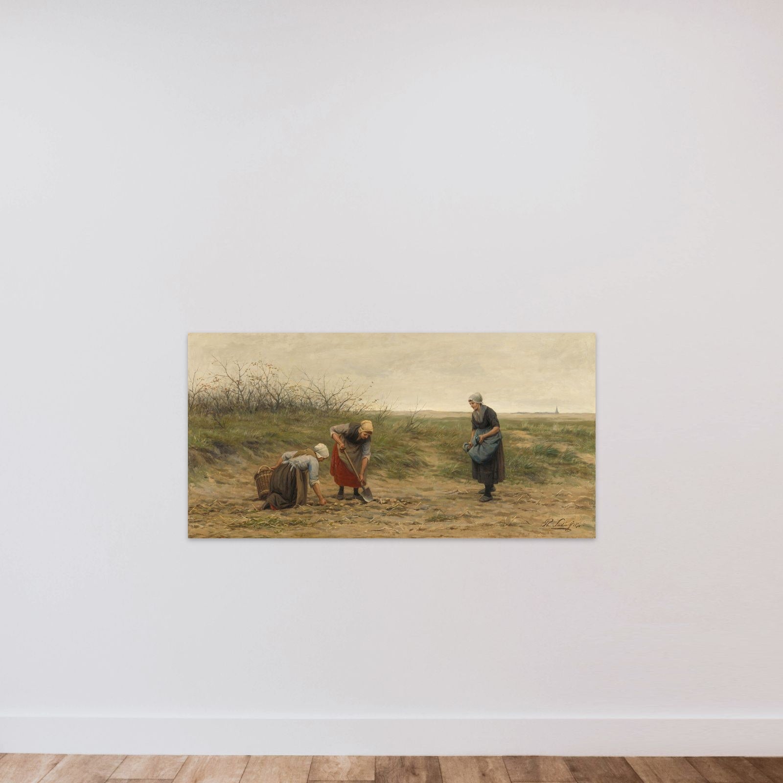 Scheveningse vrouwen bij het nalezen van een gerooid aardappelveld unframed — shown to scale