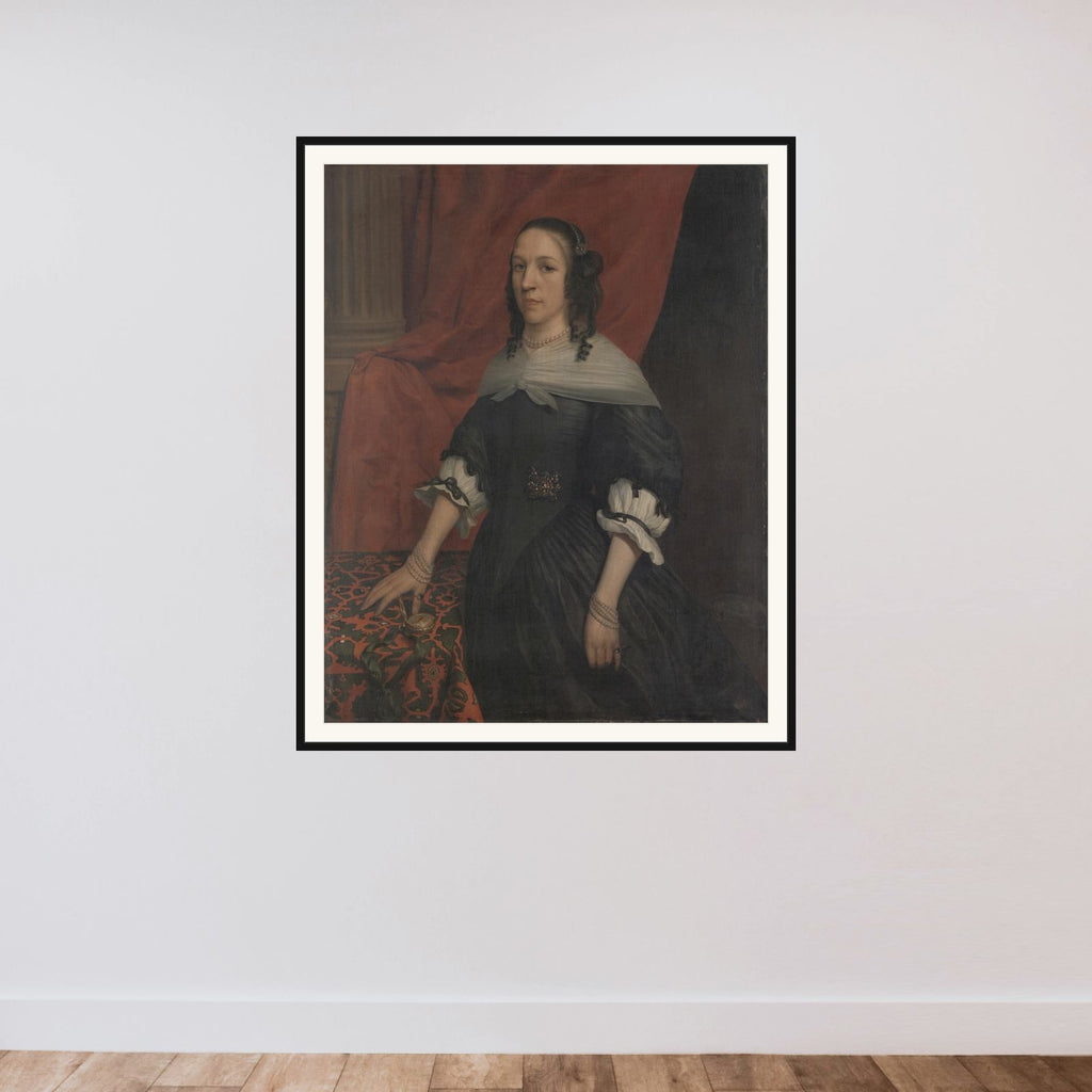 Portrait of a Woman, possibly Anna van Bourgondië, Founder of Slot Windenburg op Dryschor (Schouwen) and Wife of Adolf van Kleef framed — shown to scale