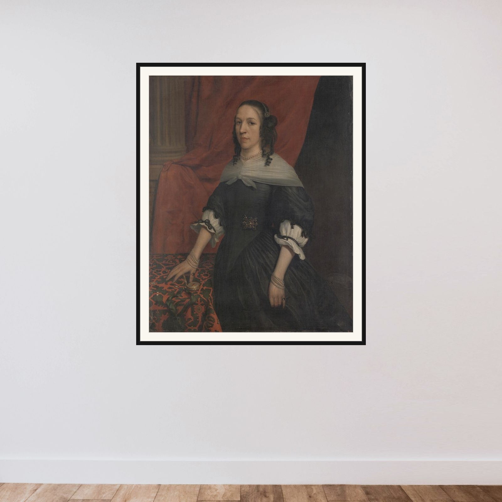 Portrait of a Woman, possibly Anna van Bourgondië, Founder of Slot Windenburg op Dryschor (Schouwen) and Wife of Adolf van Kleef framed — shown to scale