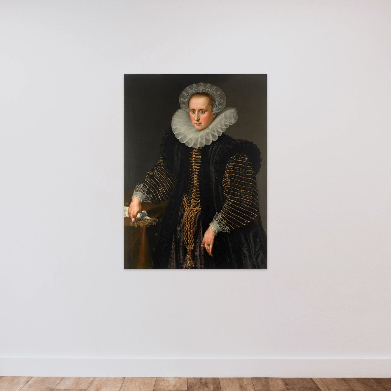 Portrait of a Woman, probably Maria Schuurman (1575-1621) unframed — shown to scale