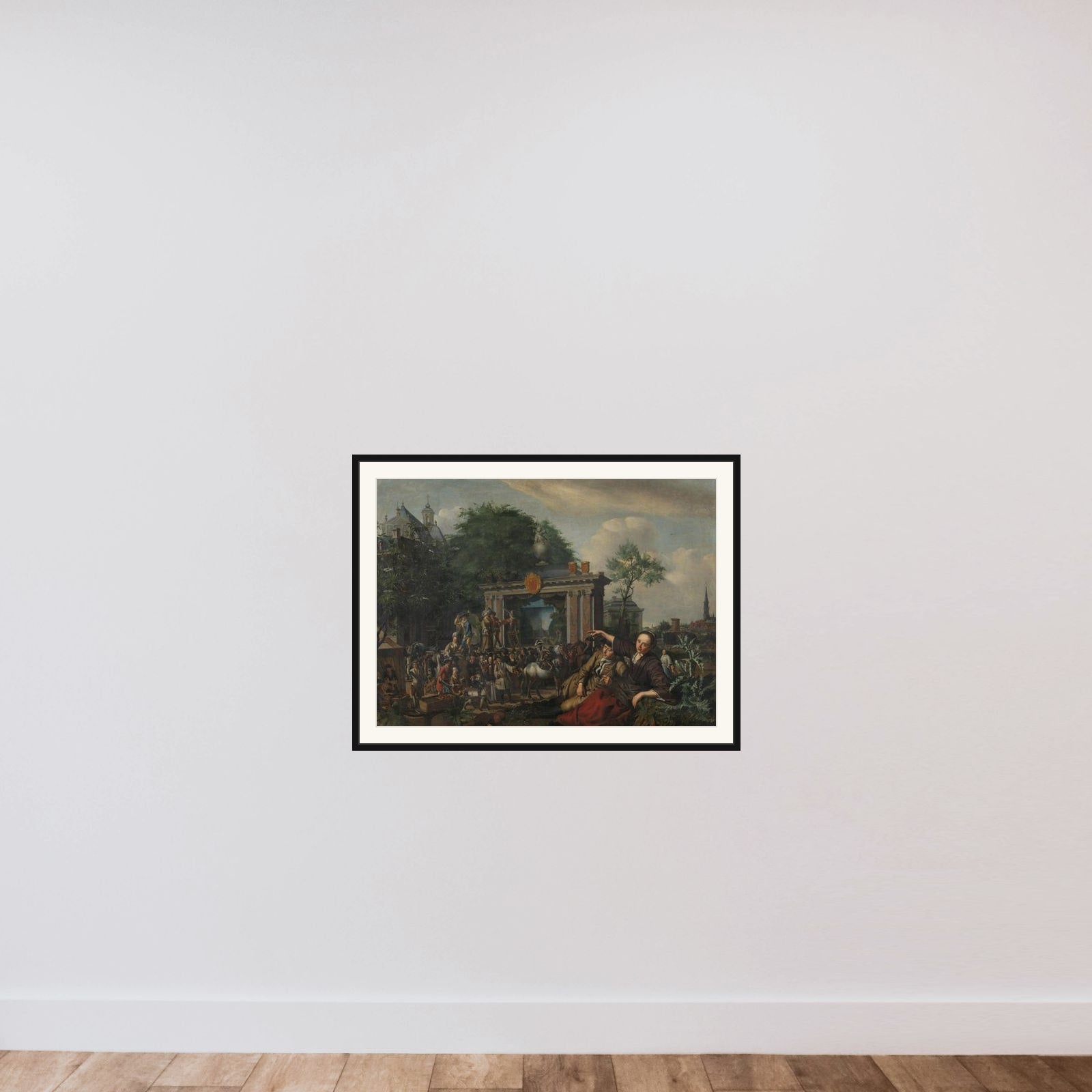 Toneelvoorstelling in de open lucht framed — shown to scale