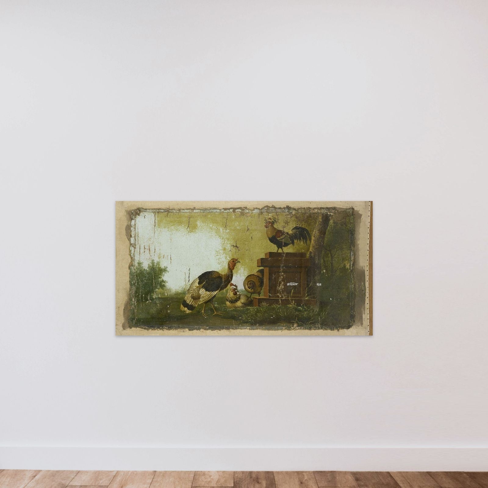 Decorative Piece with Poultry unframed — shown to scale