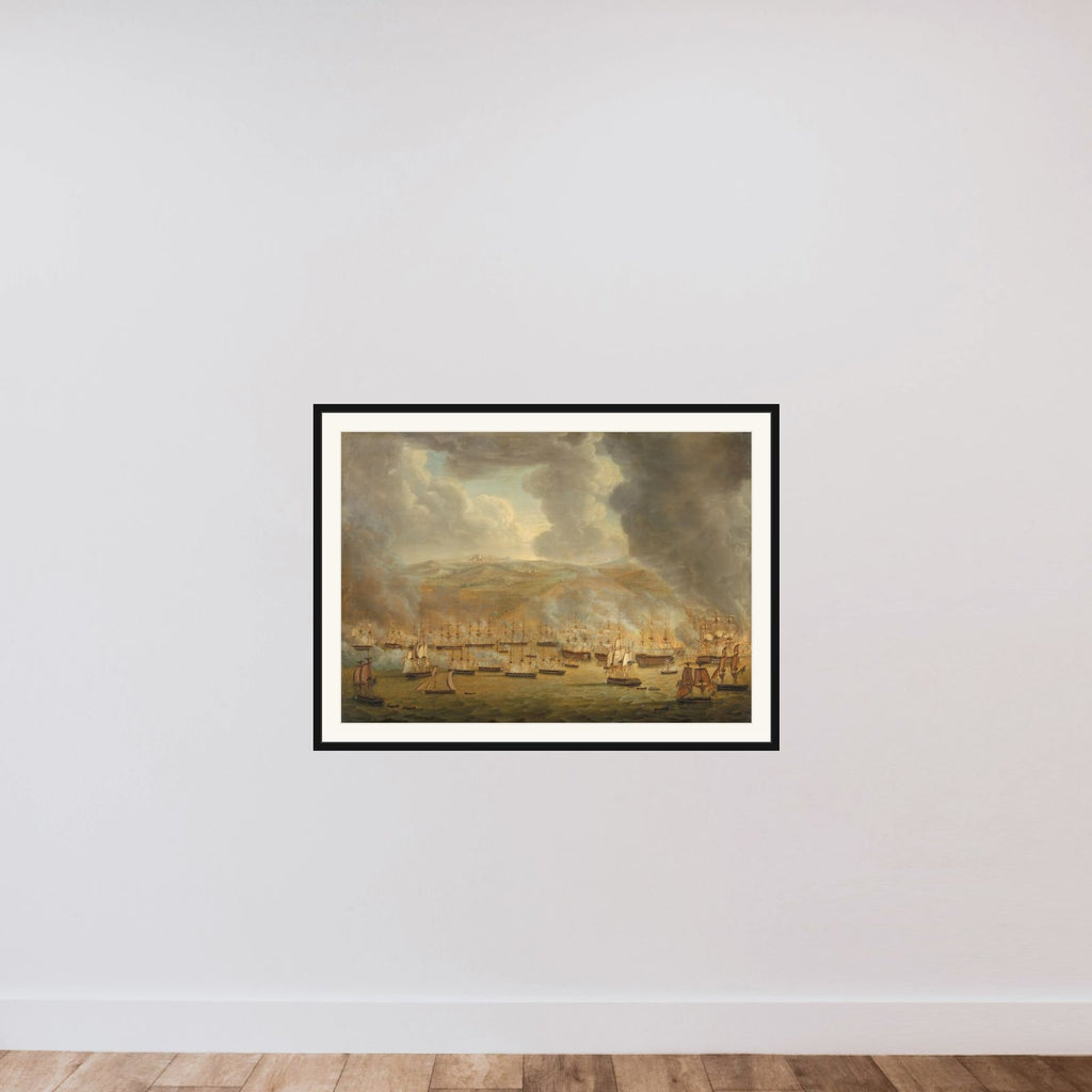 The Attack of the Combined Anglo-Dutch Squadron on Algiers, 1816 framed — shown to scale