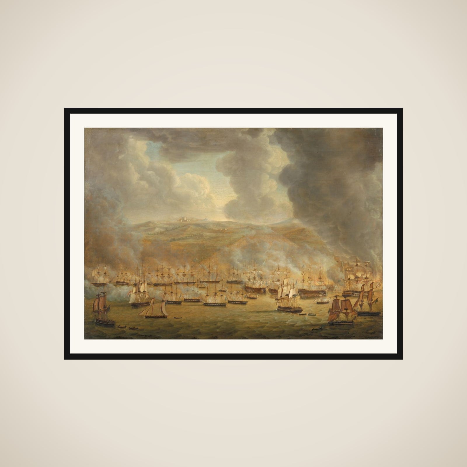The Attack of the Combined Anglo-Dutch Squadron on Algiers, 1816 framed