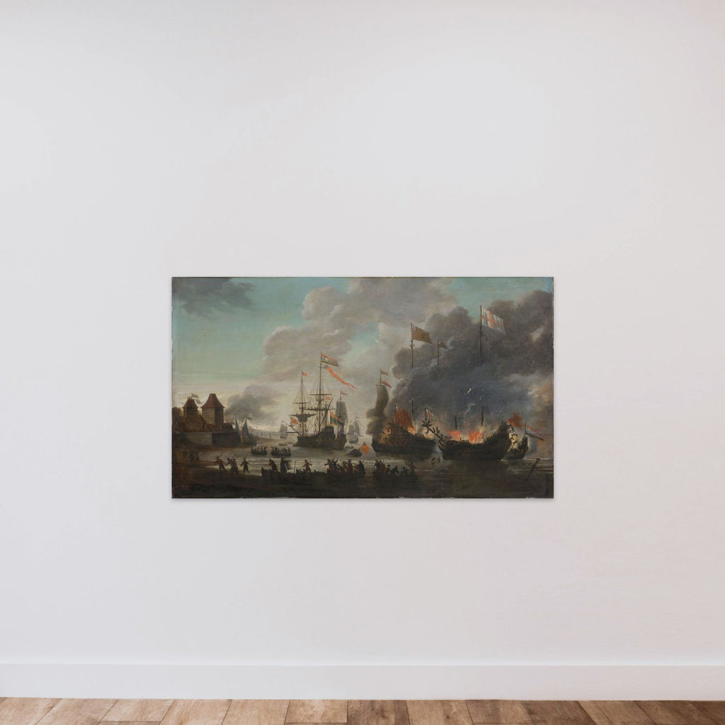 The Dutch Burning English Ships during the Dutch Raid on the Medway, 20 June 1667 unframed — shown to scale