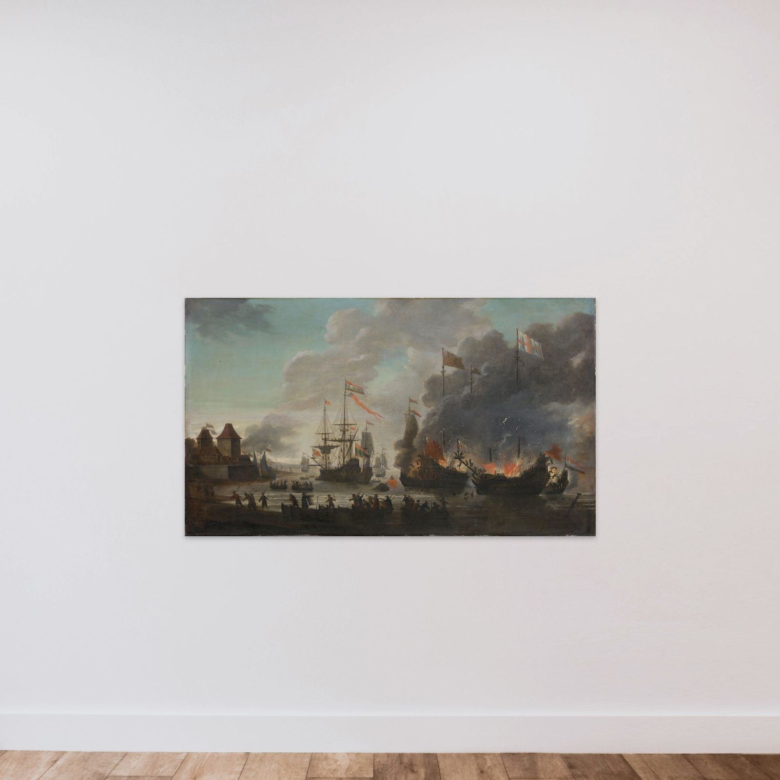 The Dutch Burning English Ships during the Dutch Raid on the Medway, 20 June 1667 unframed — shown to scale