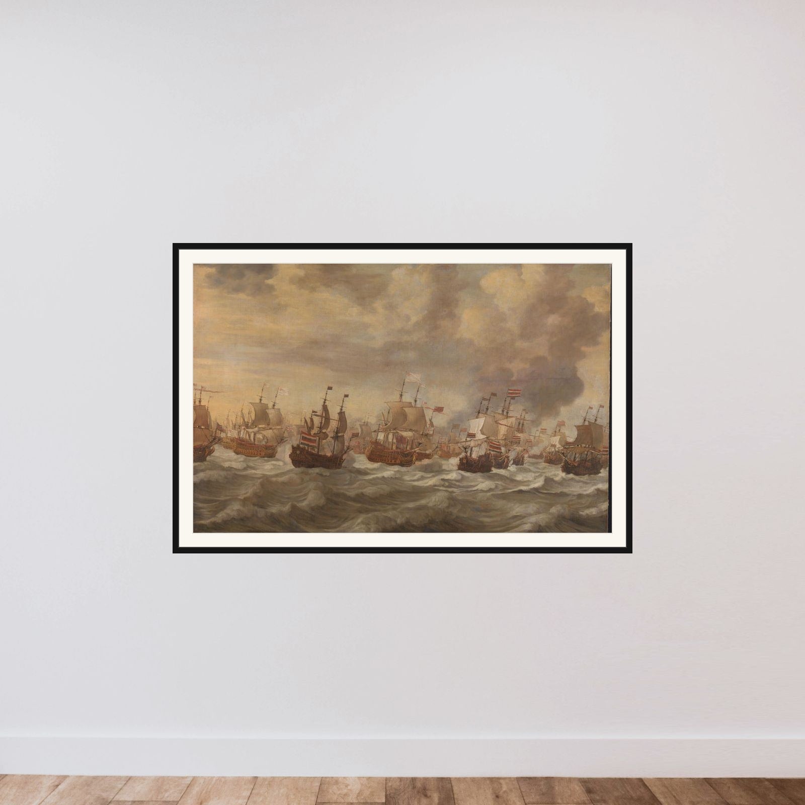 Episode from the Four Days' Naval Battle (11-14 June 1666) framed — shown to scale