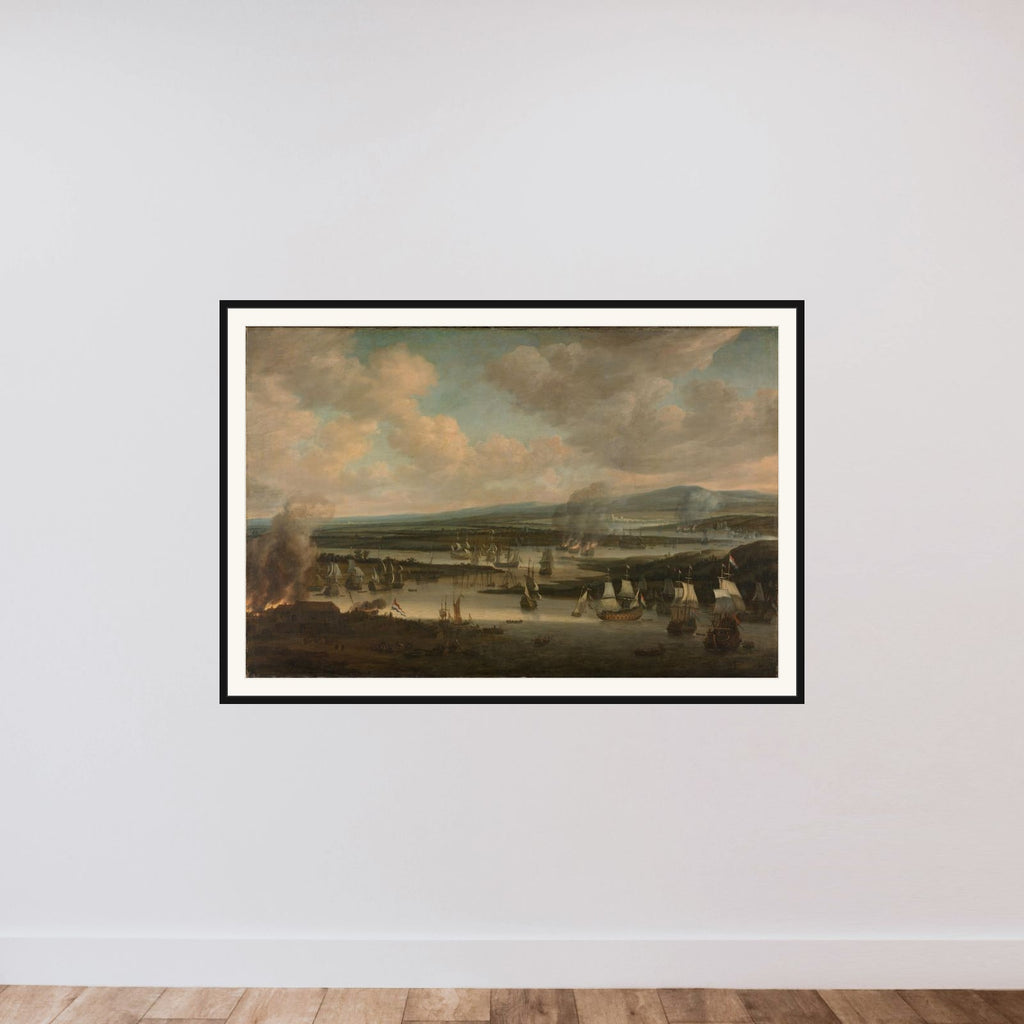 Burning of the English Fleet near Chatham (19-24 June 1667) framed — shown to scale