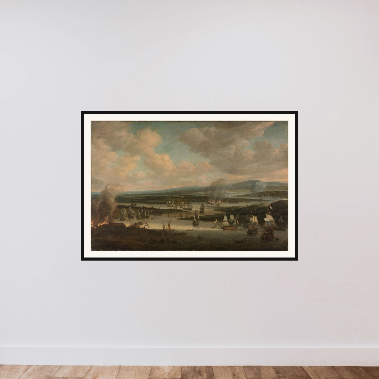 Burning of the English Fleet near Chatham (19-24 June 1667) framed — shown to scale