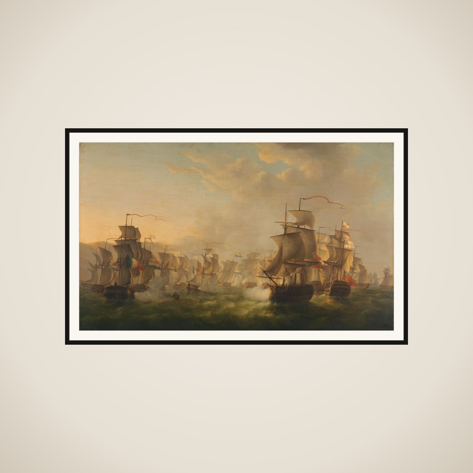 Clash of the Dutch and British Fleets during the Passage of the Dutch Flotilla to Boulogne (1804) framed