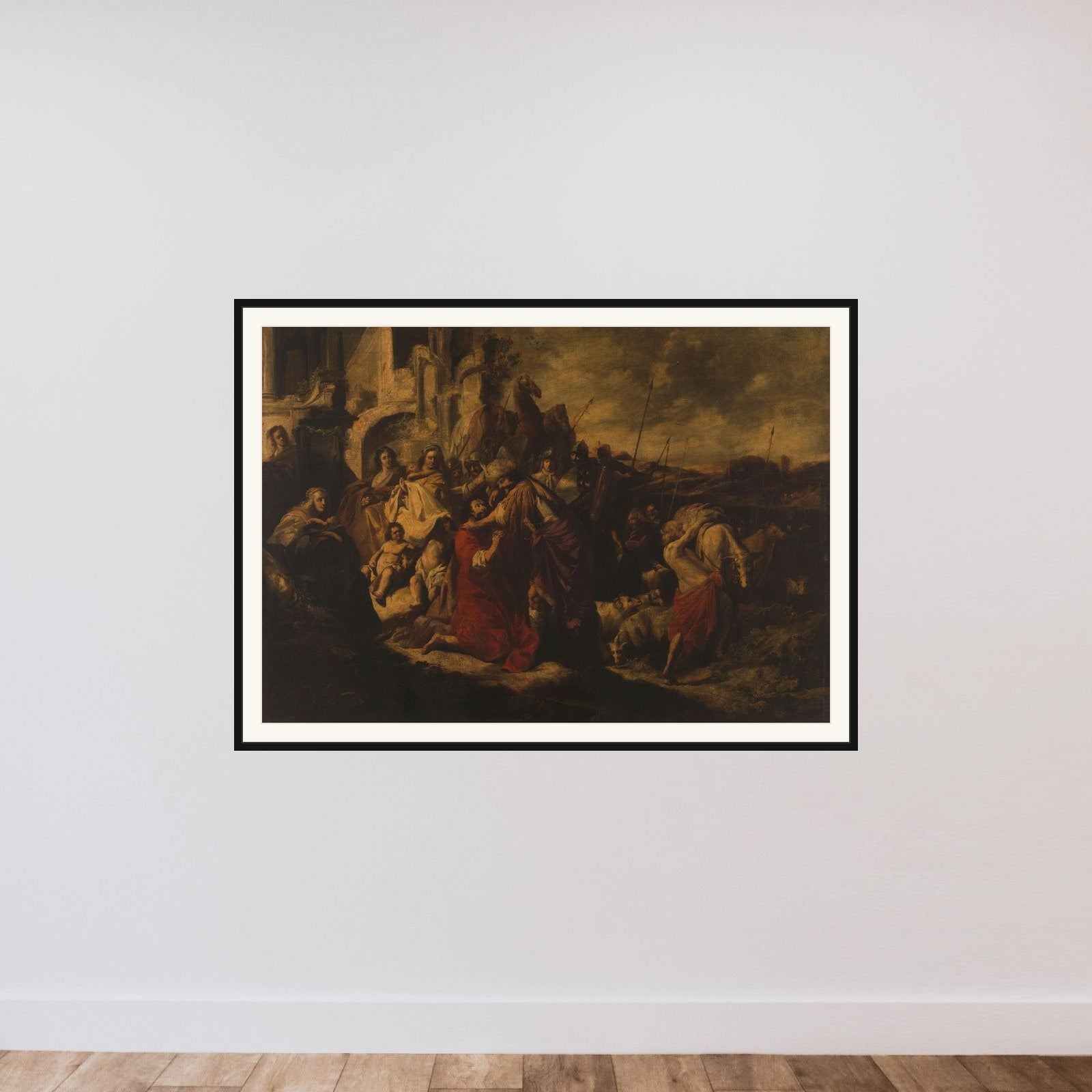 The Meeting of Jacob and Esau framed — shown to scale