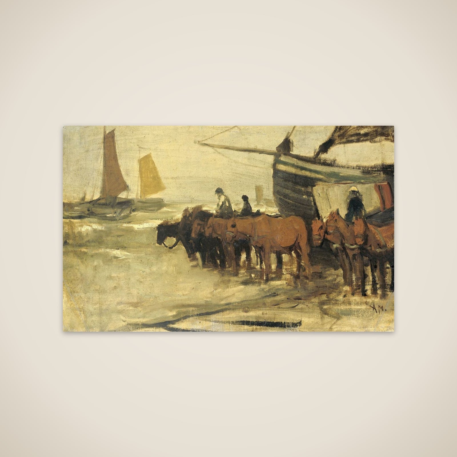 Het in zee brengen van een visserspink unframed print