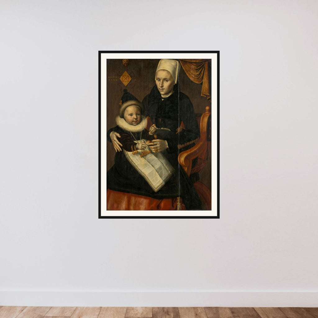Mother and Child in Noord-Holland Costume framed — shown to scale