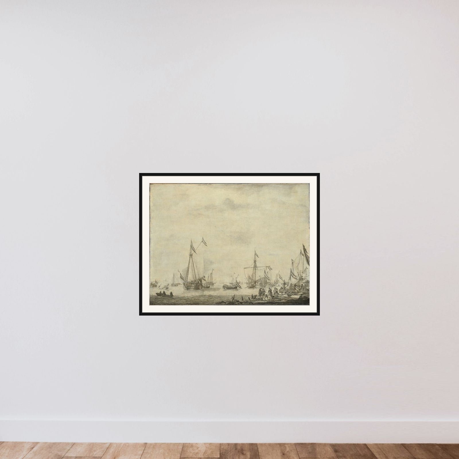 Royal Yacht and State Yacht Sail from Moerdijk with Charles II, King of England, on board, 1660 framed — shown to scale