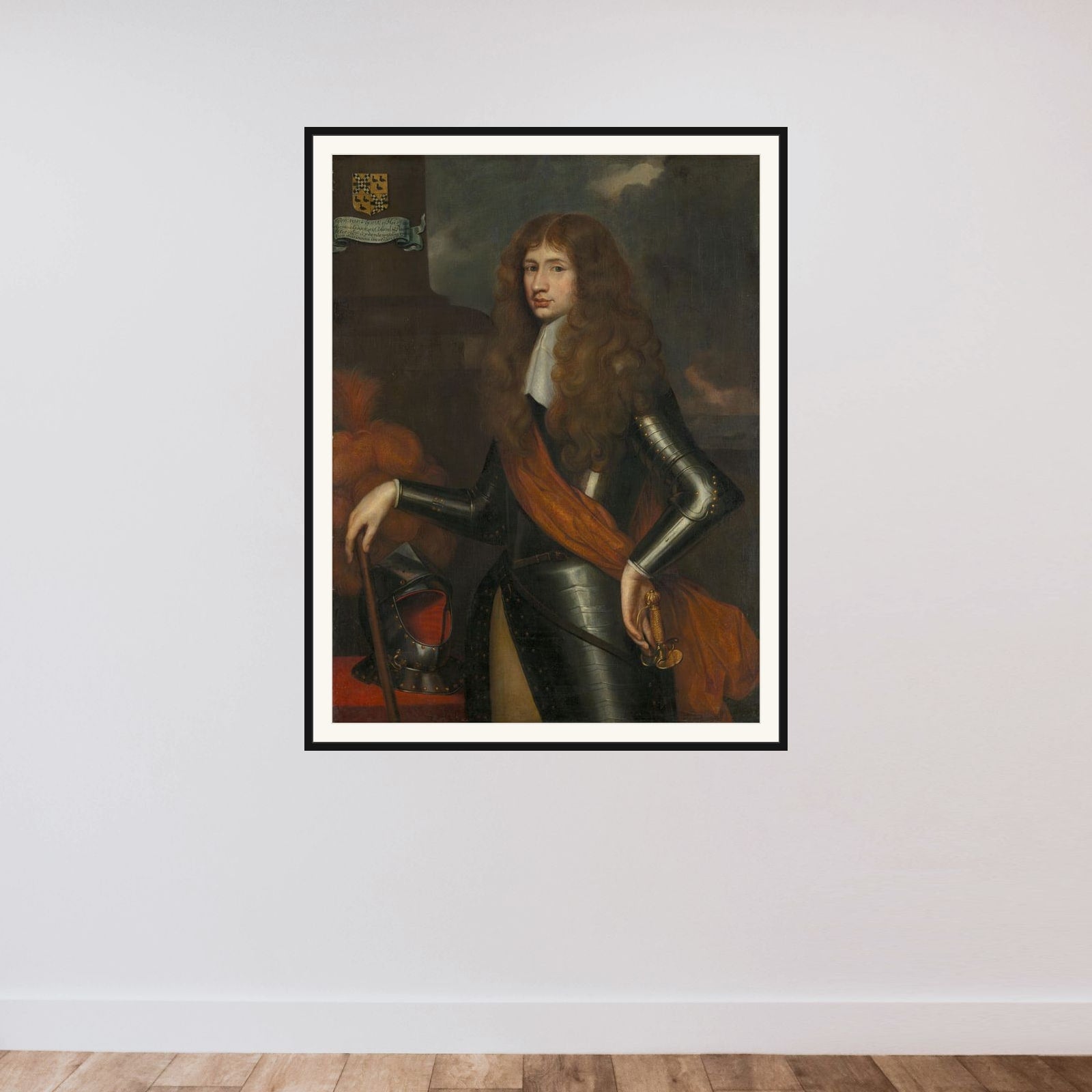 Portrait of Cornelis van Aerssen, Lord of Sommelsdijk, Governor of Suriname from 1683 framed — shown to scale