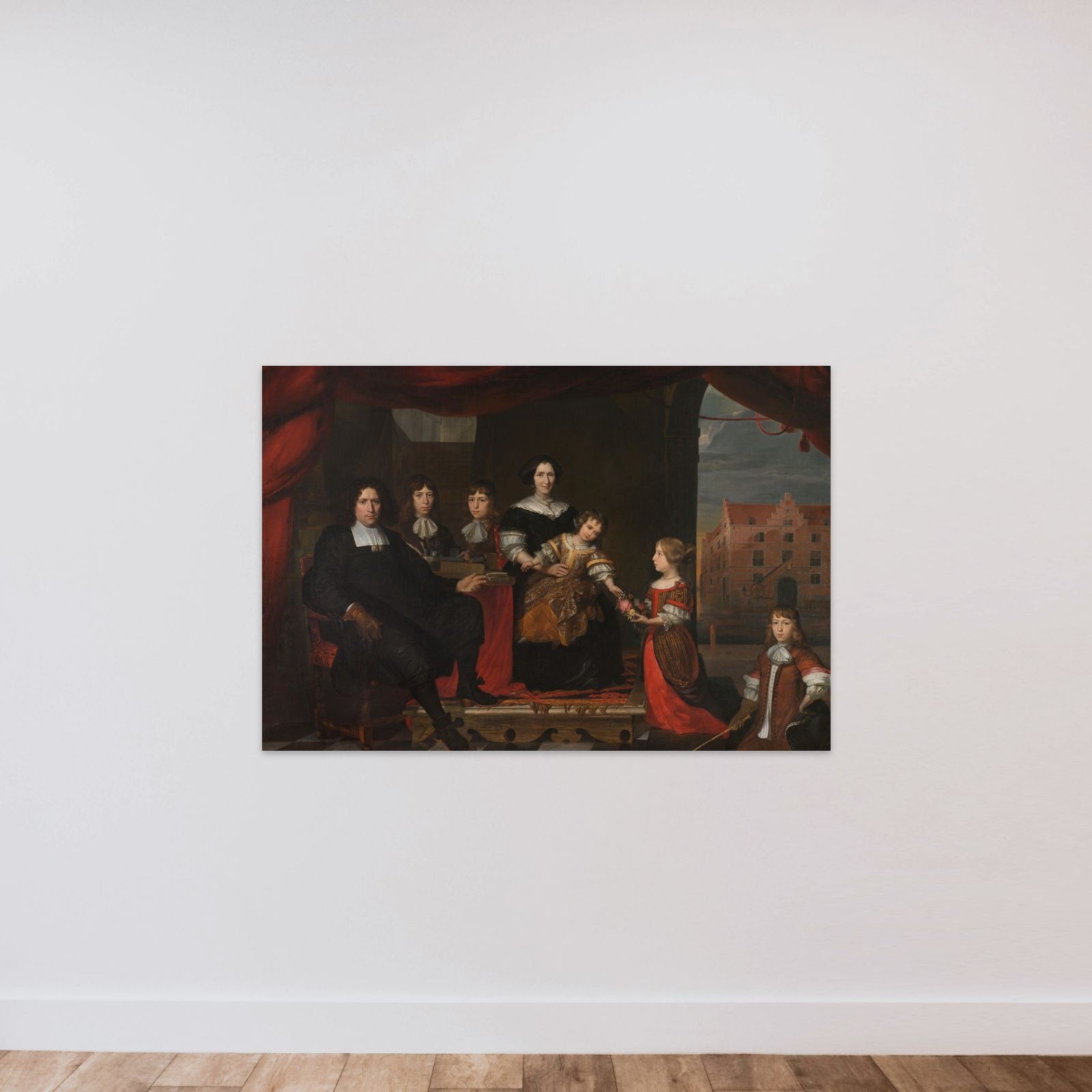 Reyer Reyersz van der Burch (1630-1695), Ammunition Officer attached to the Arsenal of the States-General, Delft, with his Wife Geertruid Graswinckel and their Children Frank, Cornelis, Reyer, Maria and Alida unframed — shown to scale