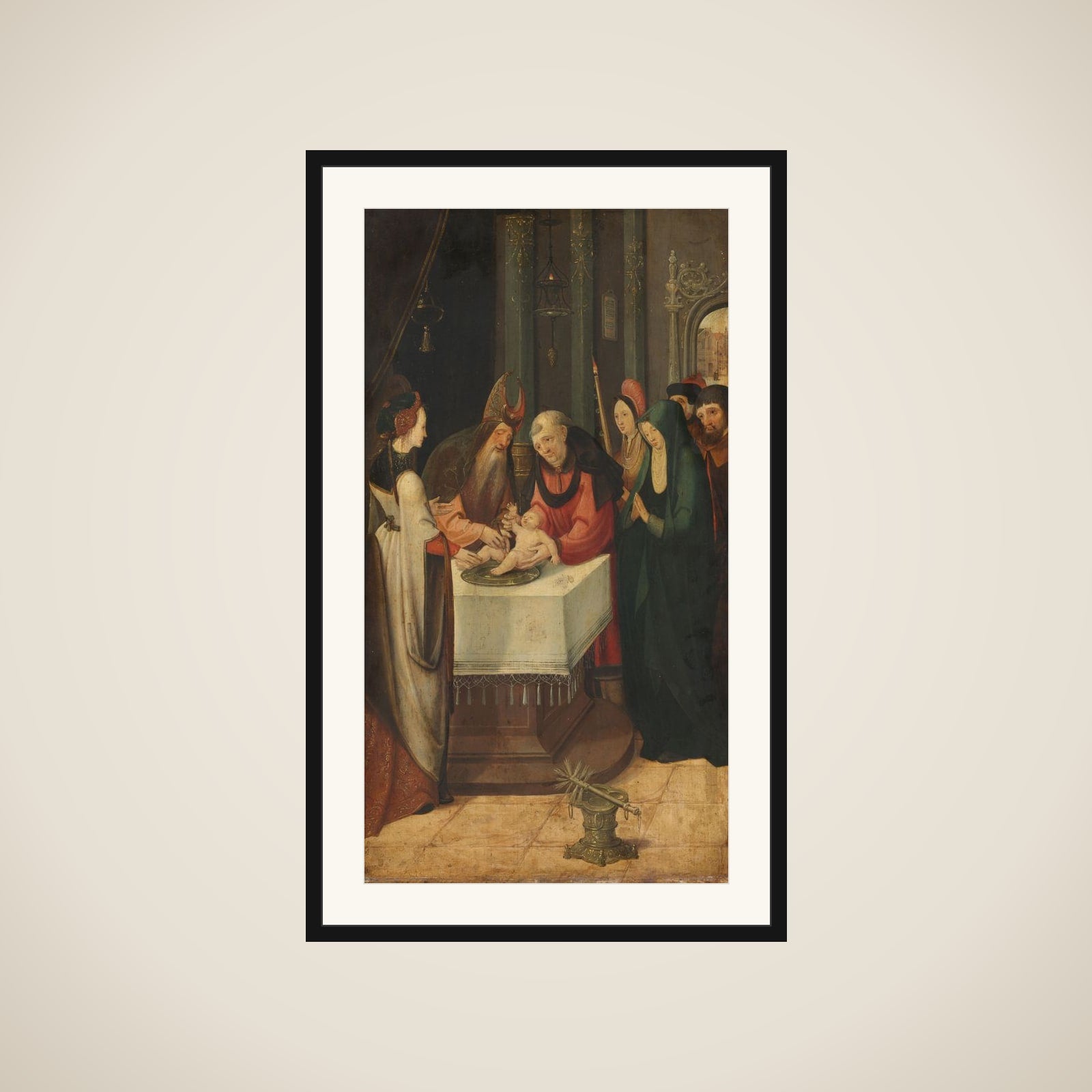 Circumcision of Christ, Left Wing of an Altarpiece, on verso is the Virgin from an Annunciation scene framed