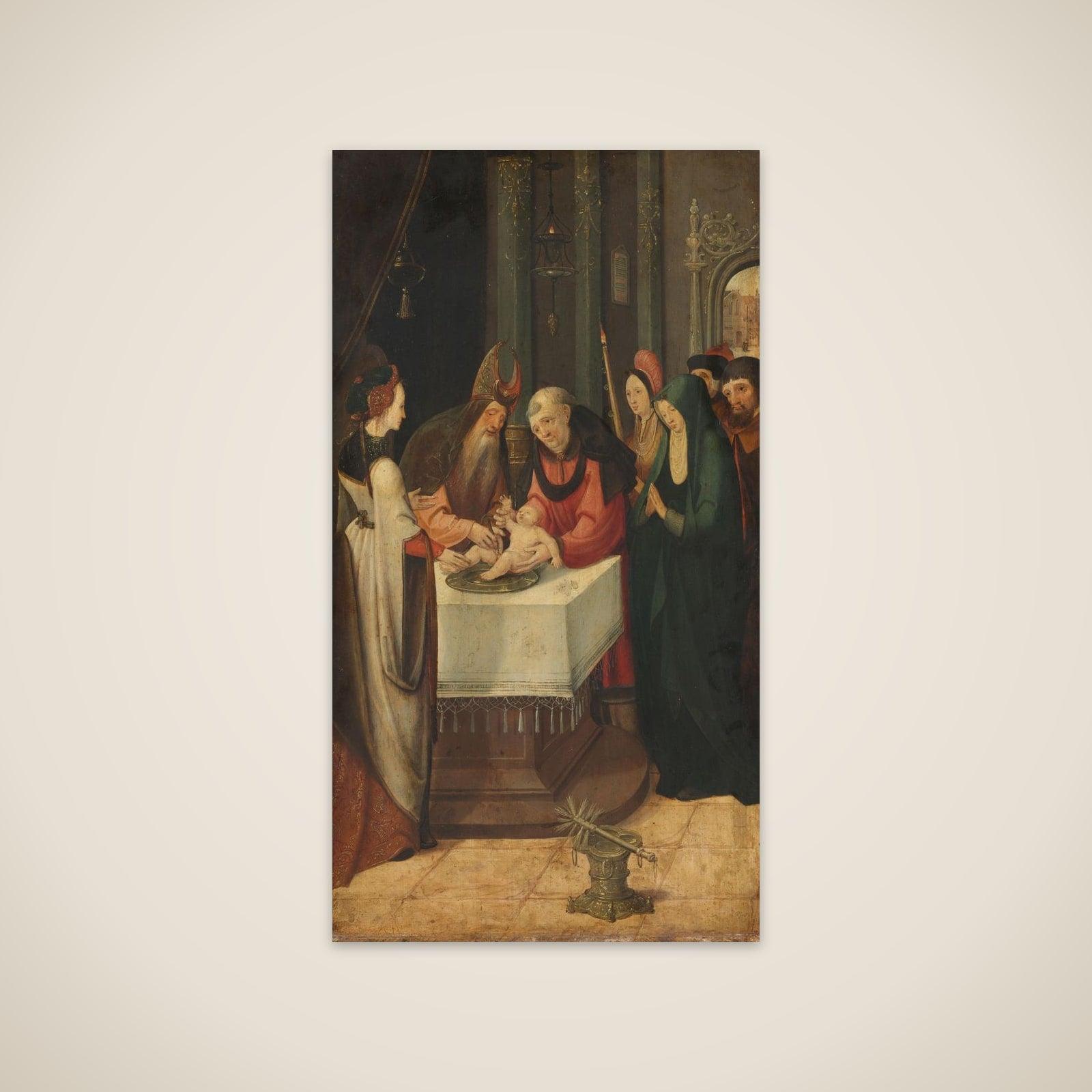 Circumcision of Christ, Left Wing of an Altarpiece, on verso is the Virgin from an Annunciation scene unframed print