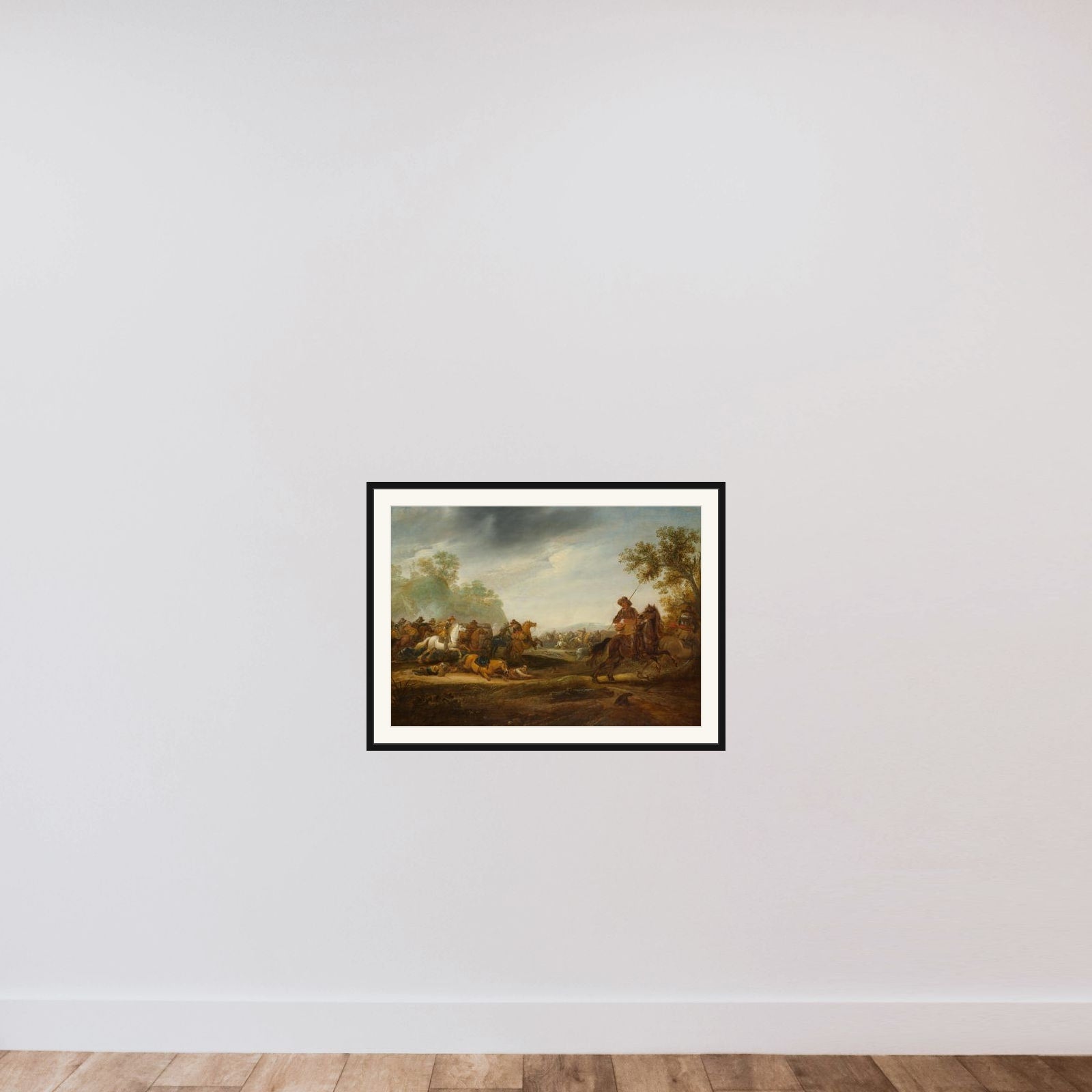 Cavalry Skirmish framed — shown to scale