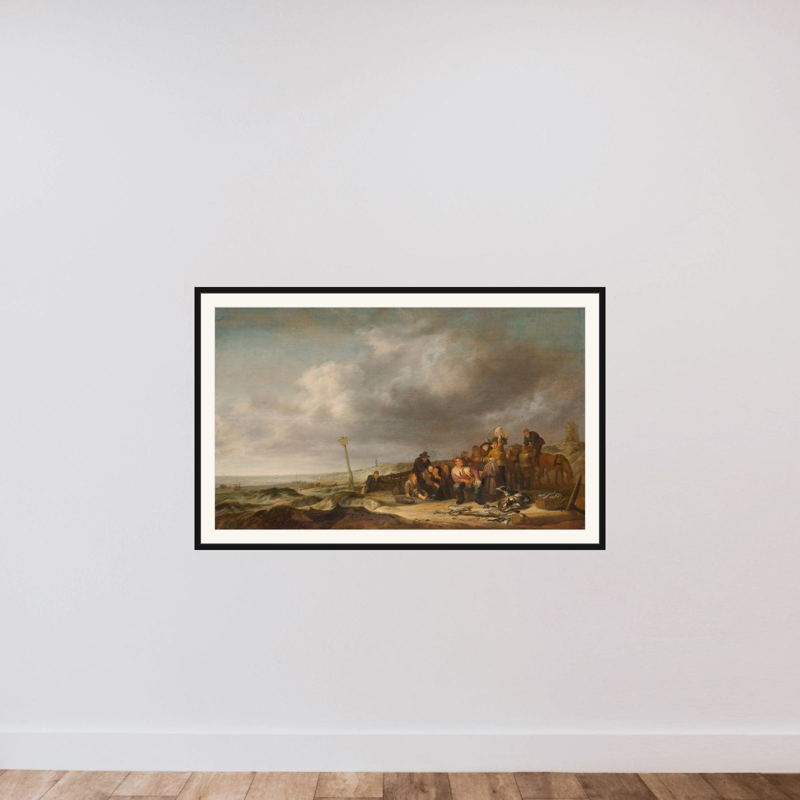 Beach with Fishermen framed — shown to scale