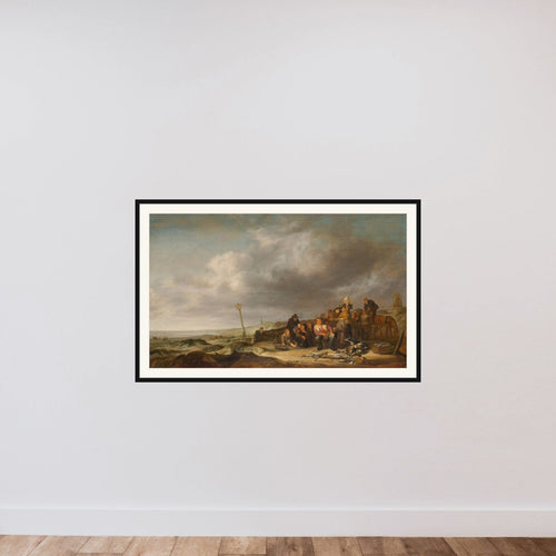 Beach with Fishermen framed — shown to scale