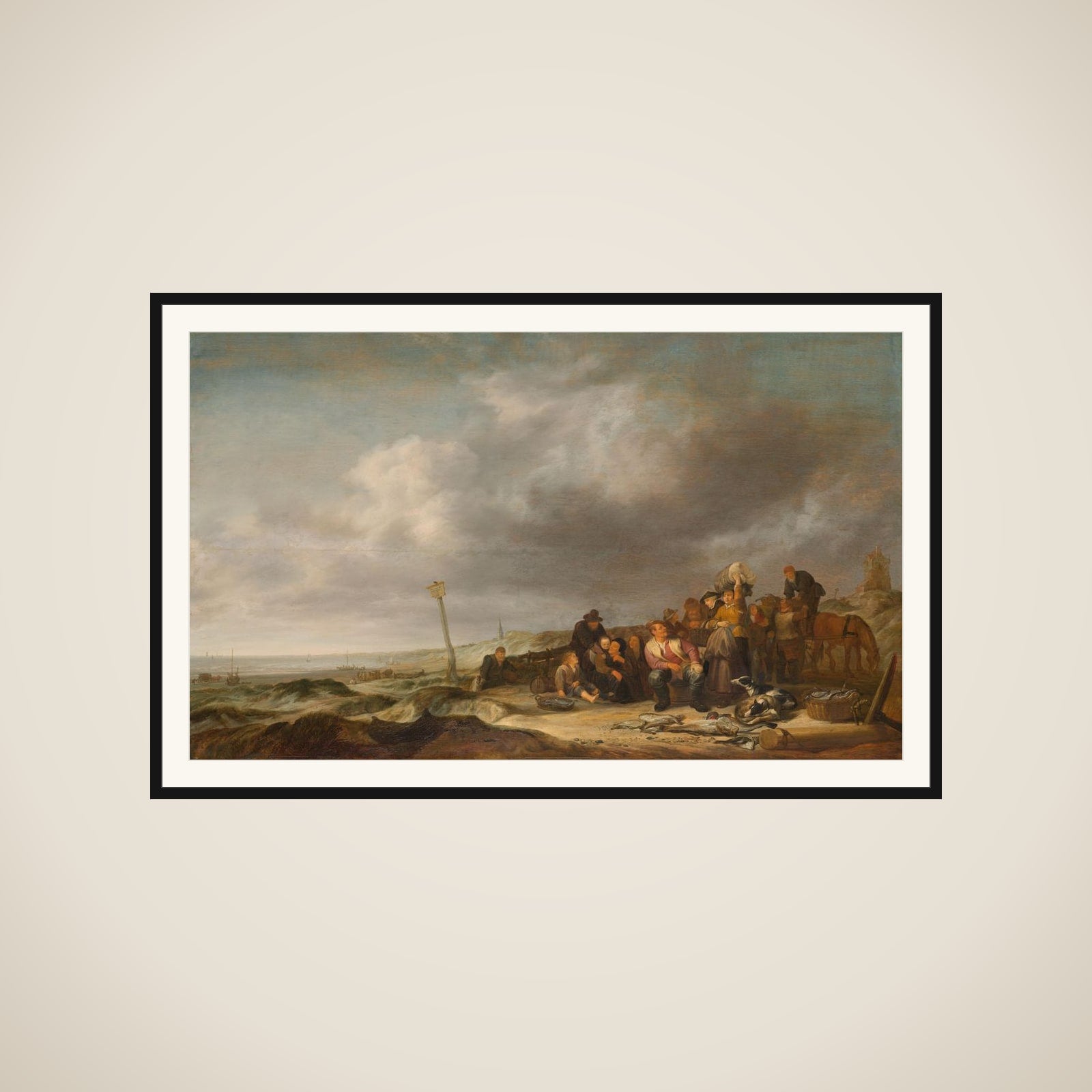 Beach with Fishermen framed