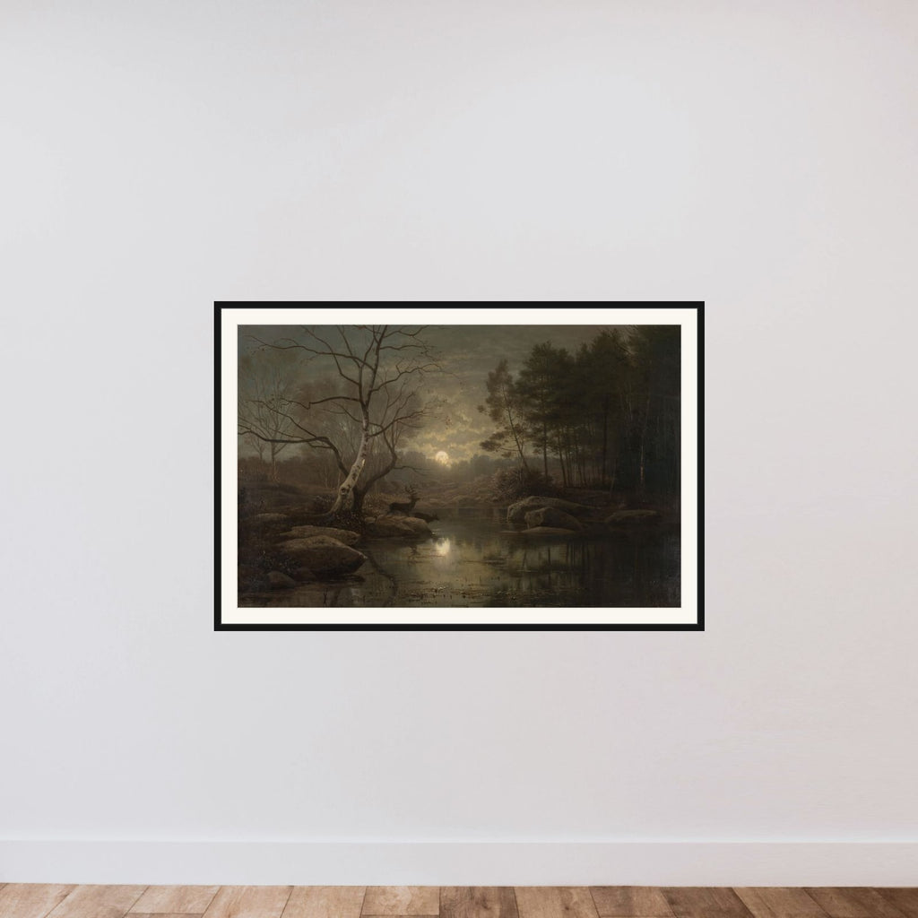 Forest Landscape in the Moonlight framed — shown to scale