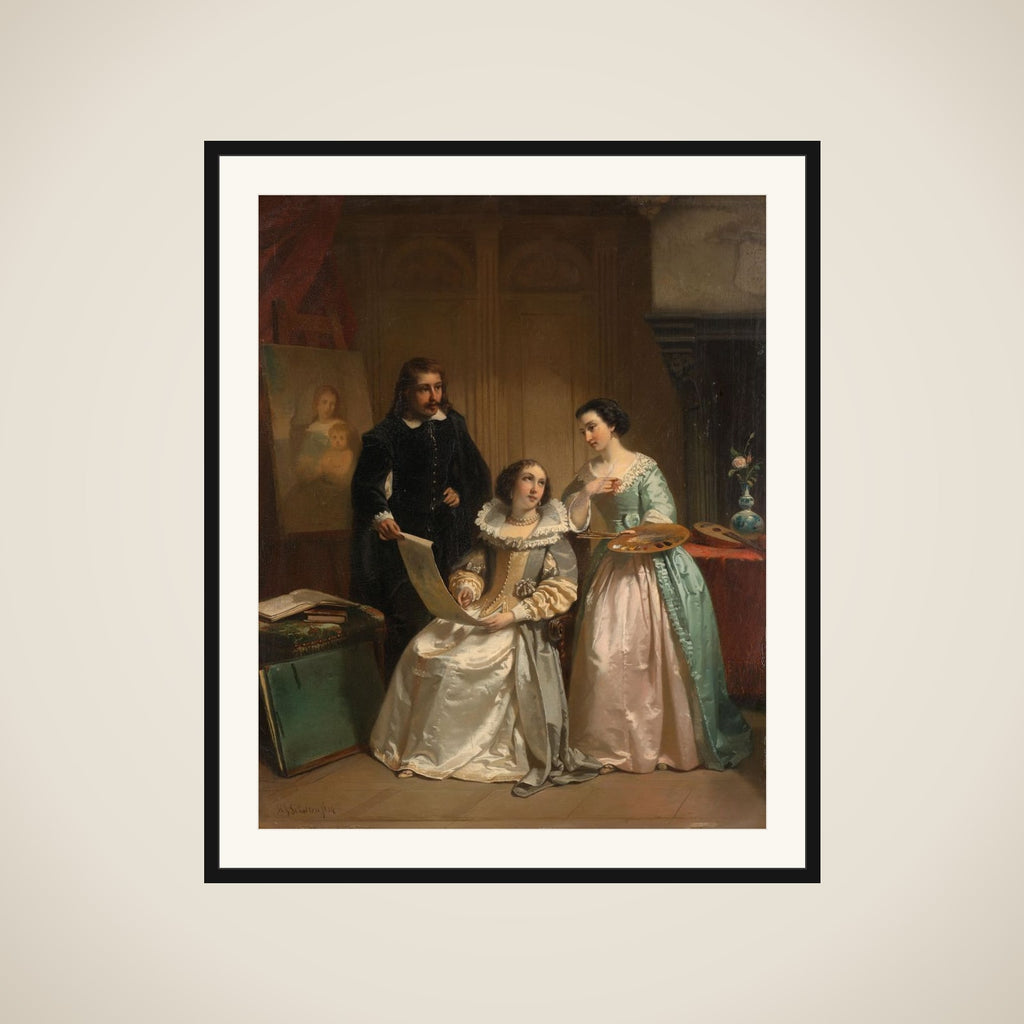 Gerard van Honthorst Showing the Drawings of his Pupil Louise of Bohemia to Amalia van Solms framed