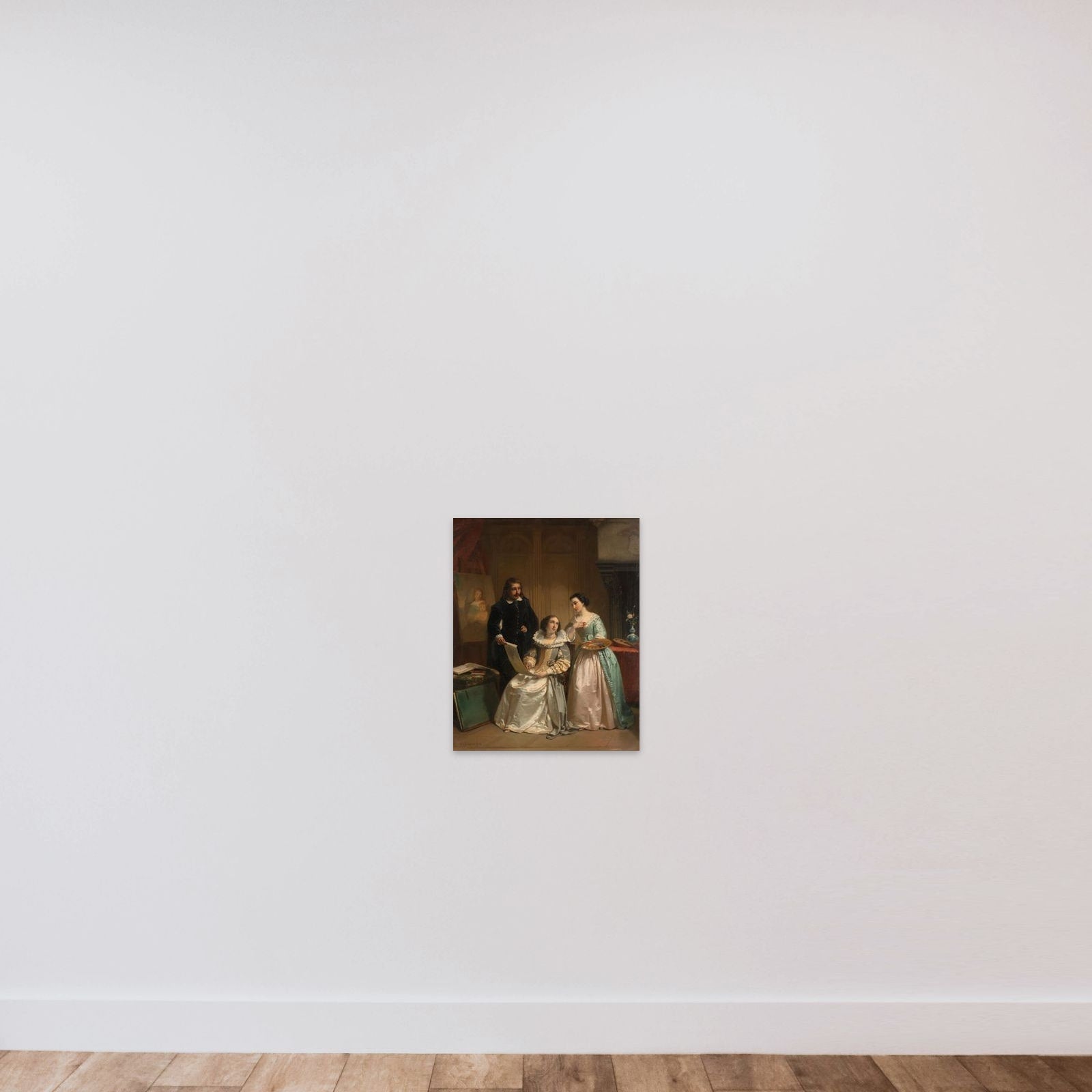 Gerard van Honthorst Showing the Drawings of his Pupil Louise of Bohemia to Amalia van Solms unframed — shown to scale
