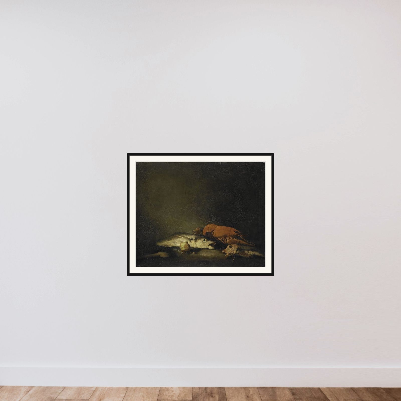 Still life with vissen en een kreeft framed — shown to scale