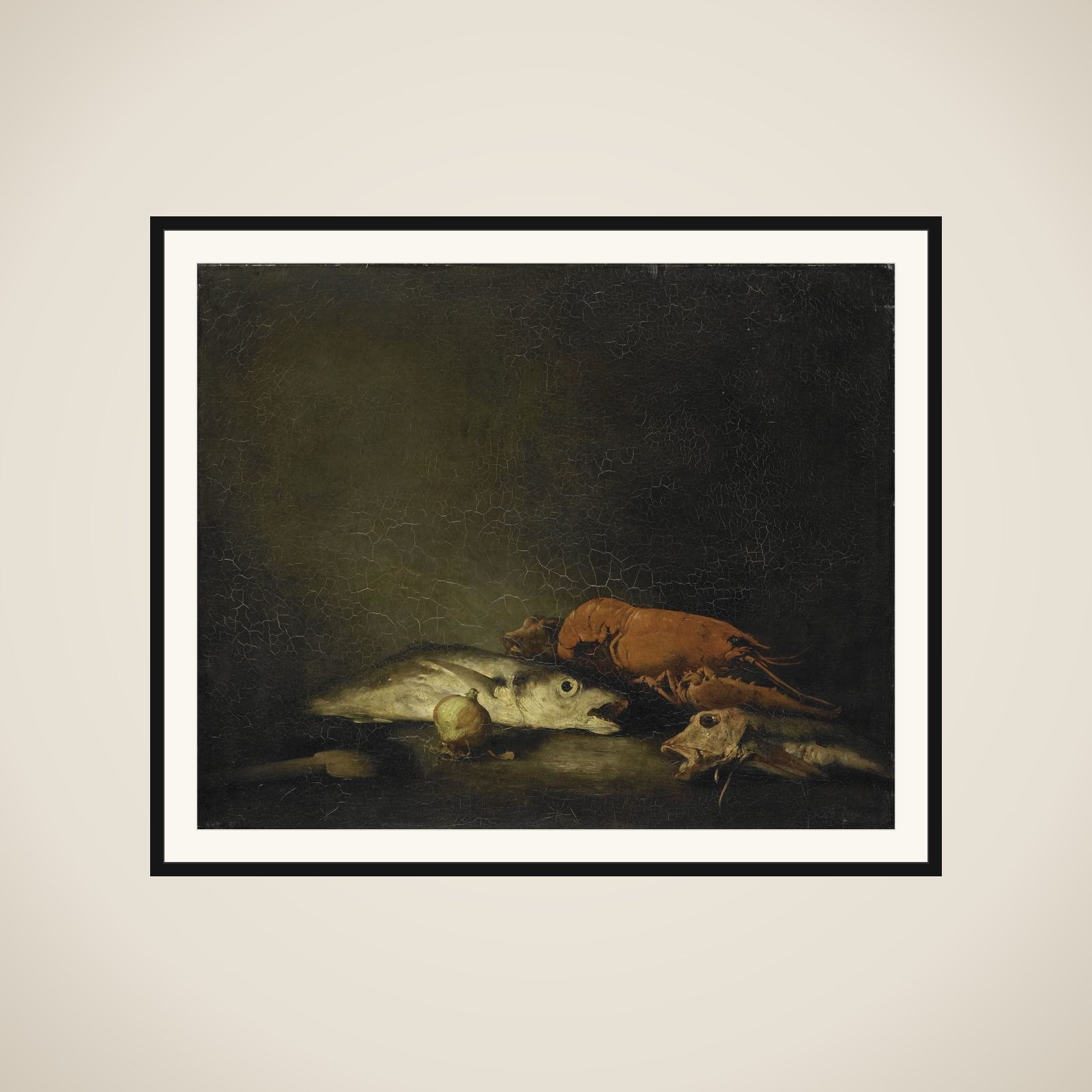 Still life with vissen en een kreeft framed