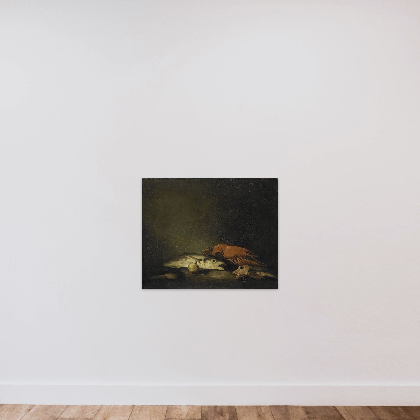 Still life with vissen en een kreeft unframed — shown to scale