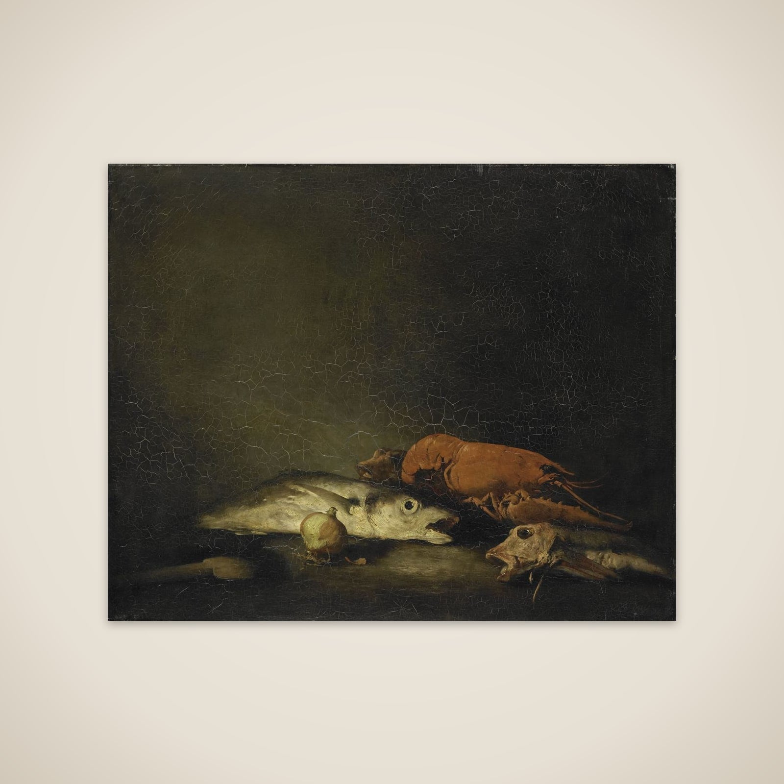 Still life with vissen en een kreeft unframed print