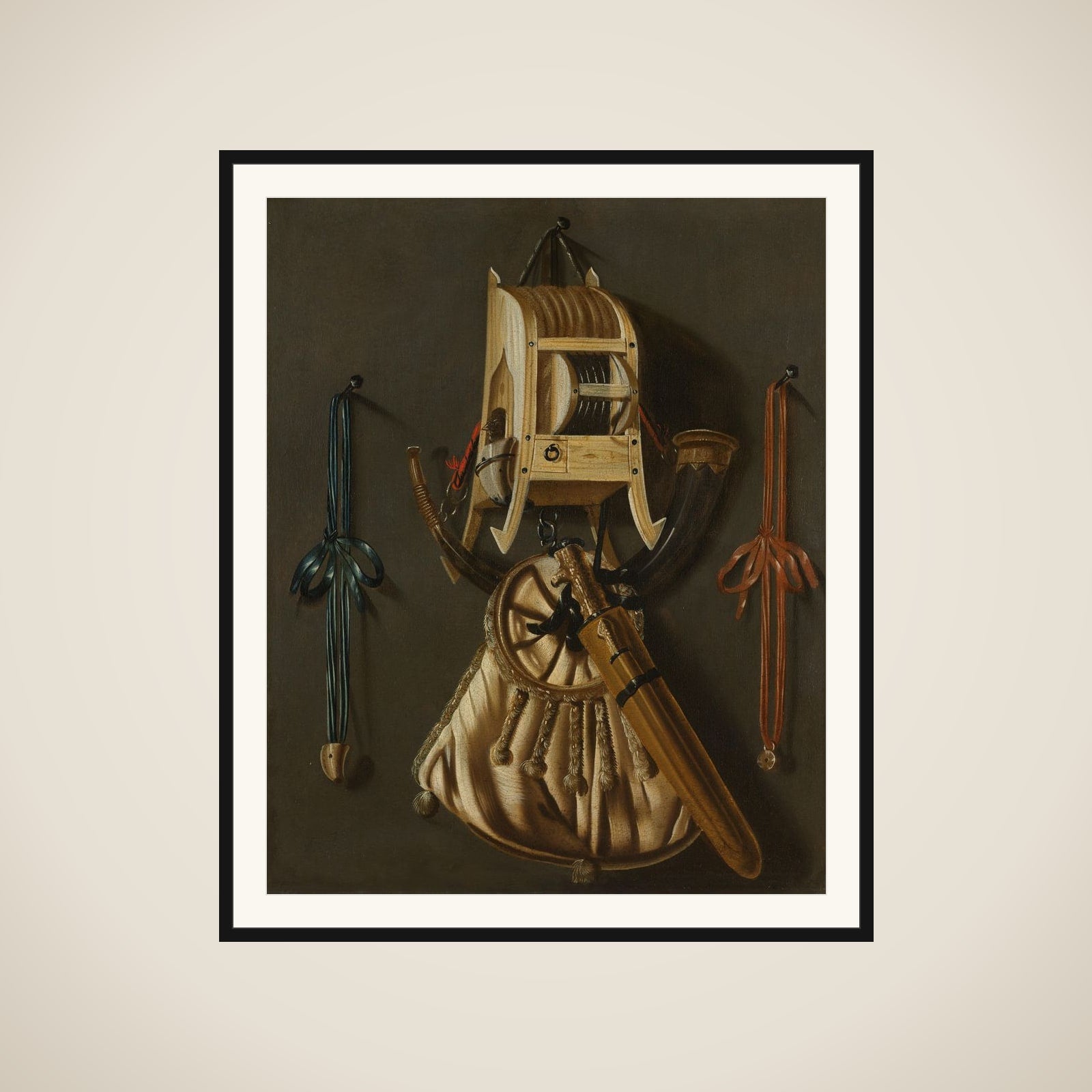 Still Life with Implements of the Hunt framed