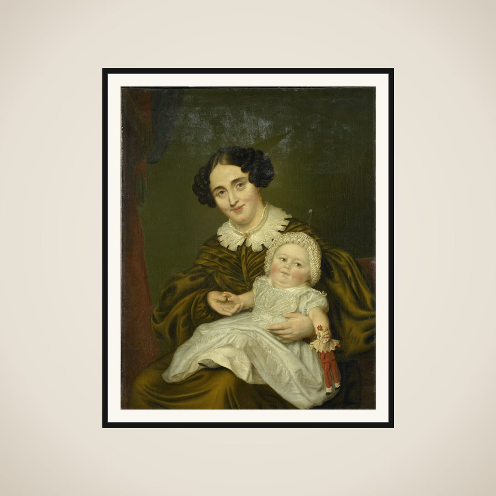 Mrs. Carp and her young Son framed