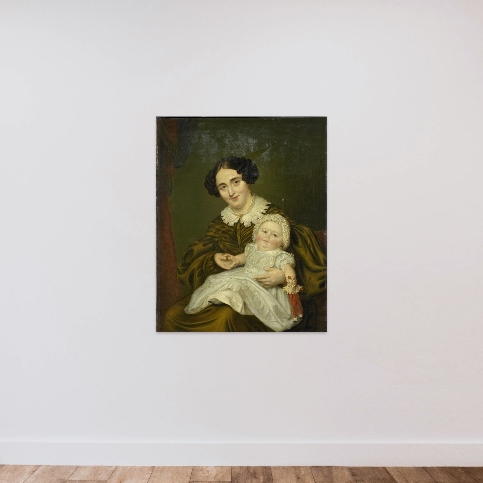 Mrs. Carp and her young Son unframed — shown to scale