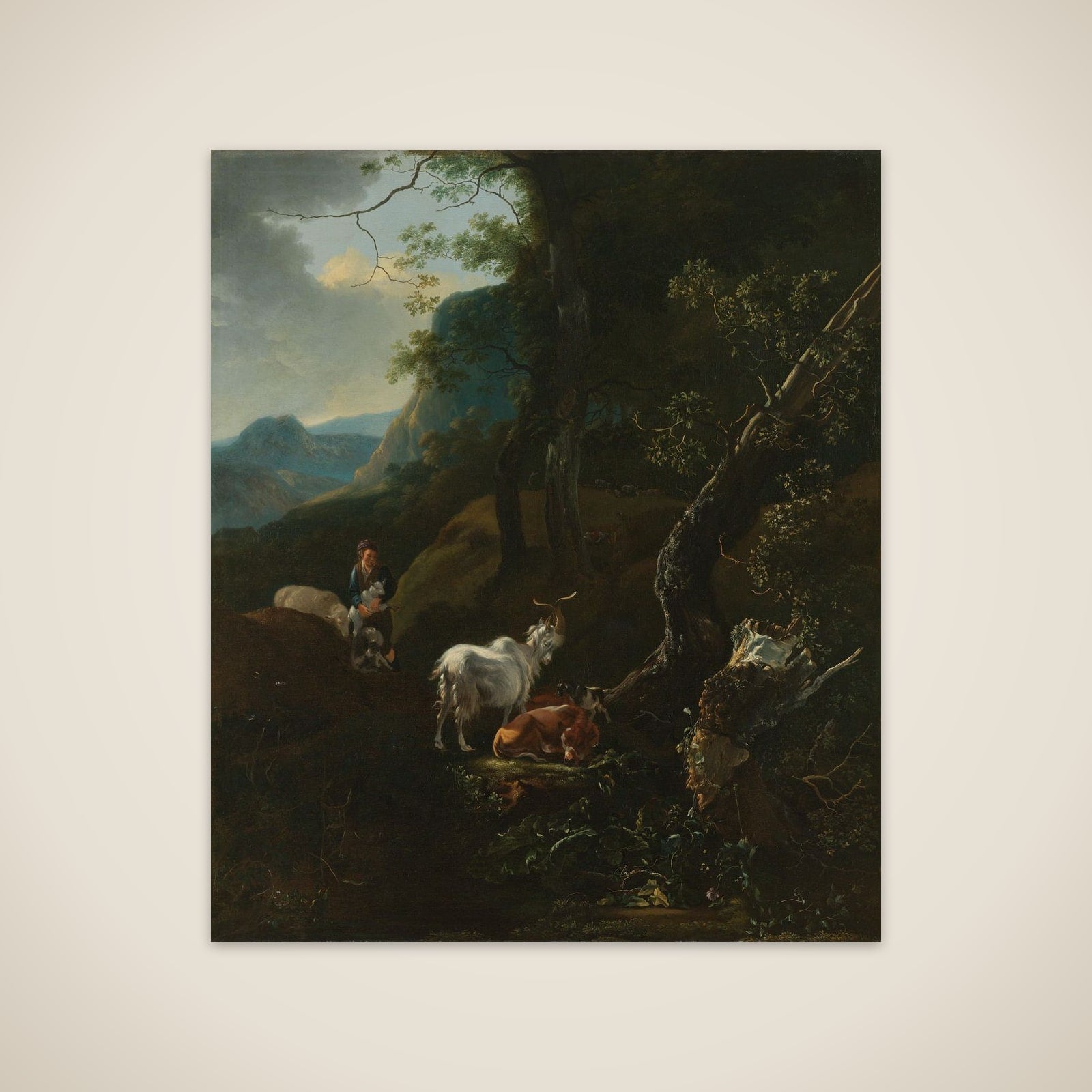 A Sherpherdess with Animals in a Mountainous Landscape unframed print