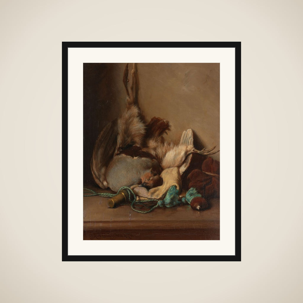 Still life with Wood Pigeon and Powder Horn framed