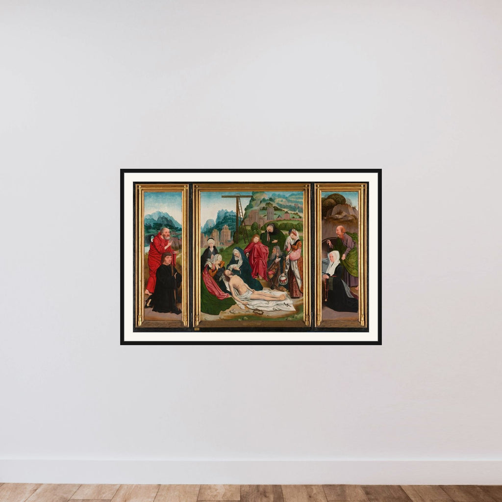 Triptych with the Lamentation framed — shown to scale