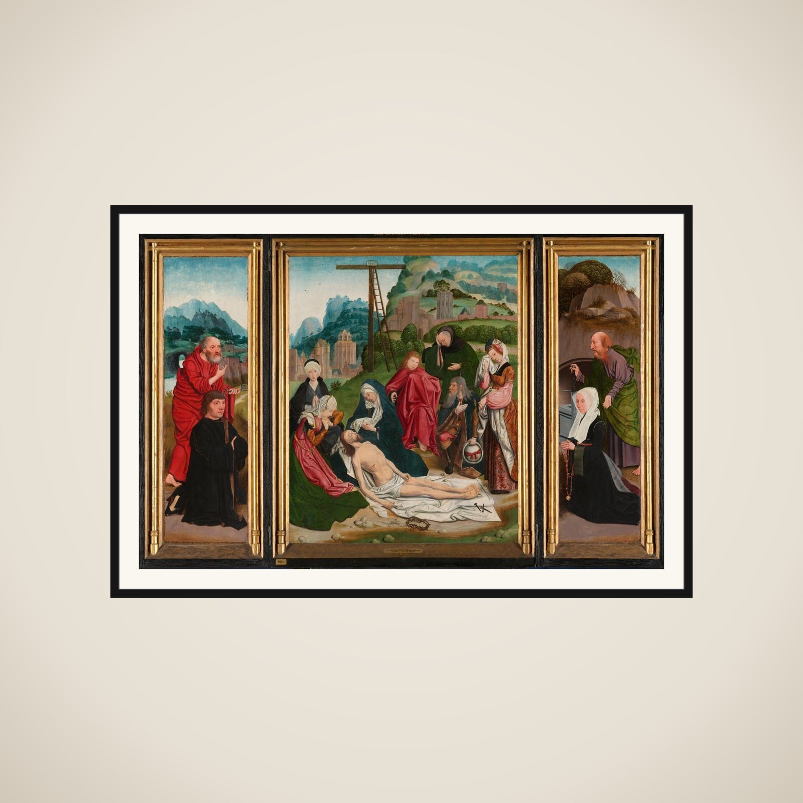 Triptych with the Lamentation framed