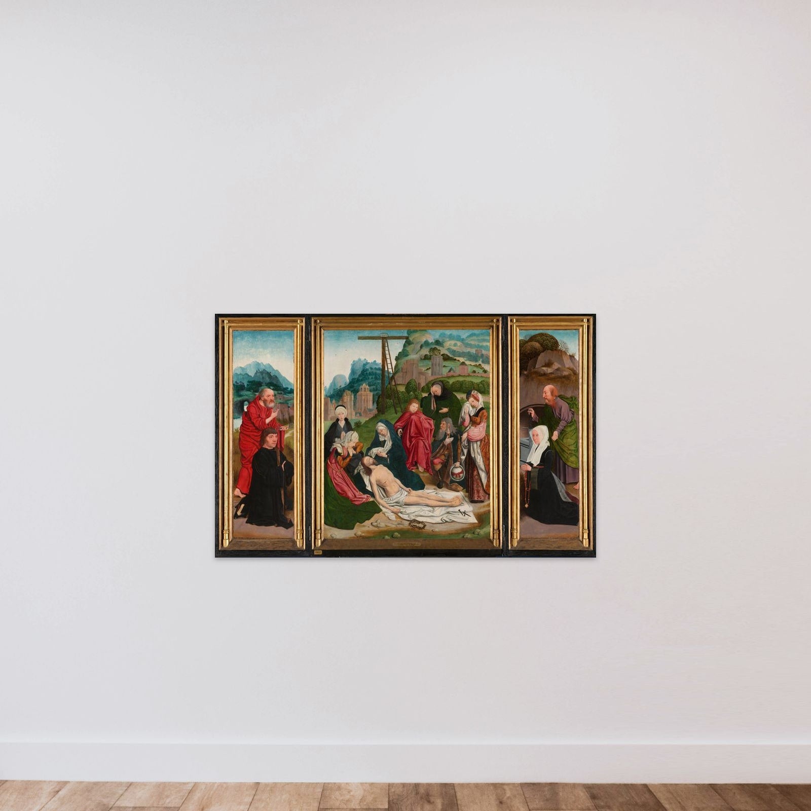 Triptych with the Lamentation unframed — shown to scale