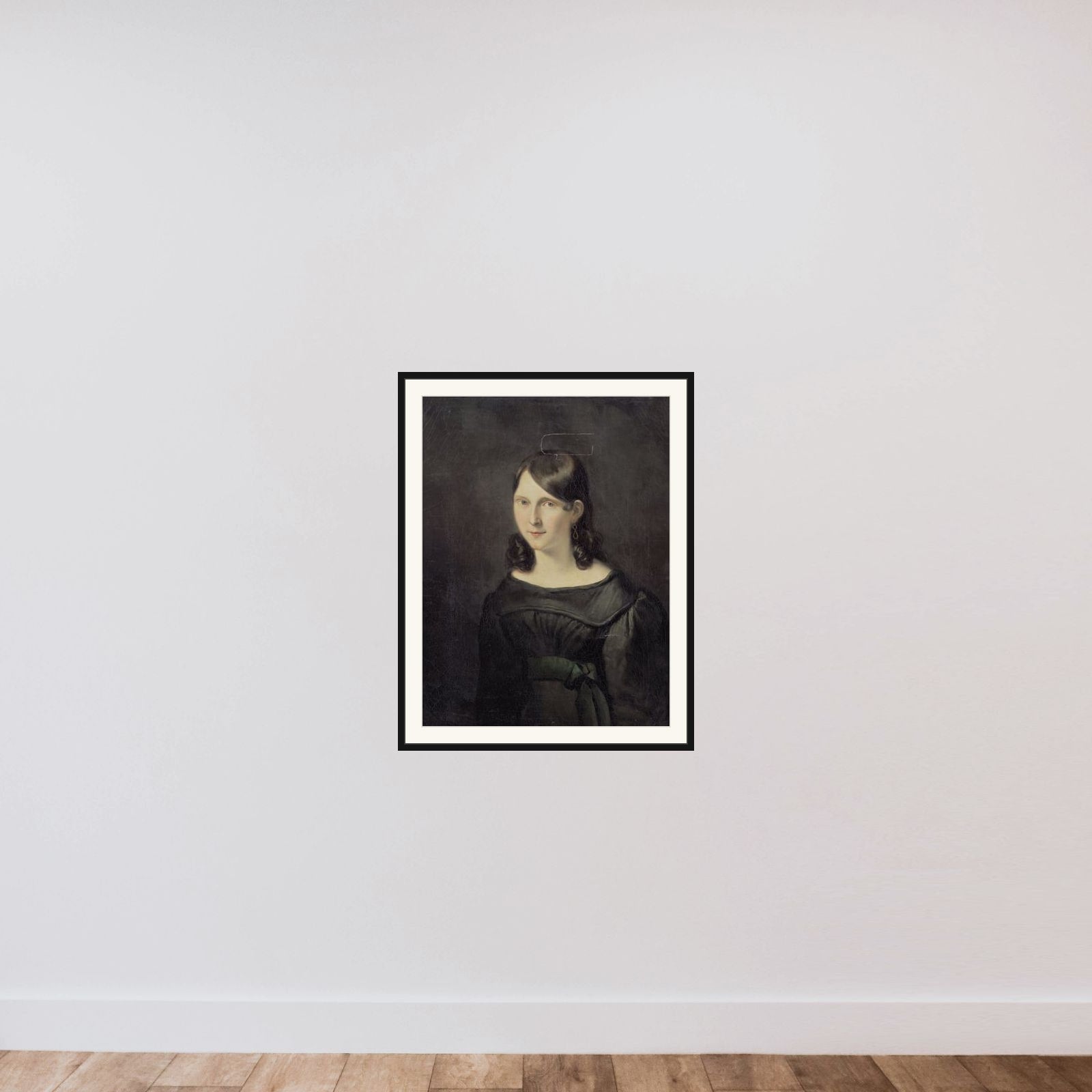 Portrait of een girl, vermoedelijk mejuffrouw Sligting framed — shown to scale