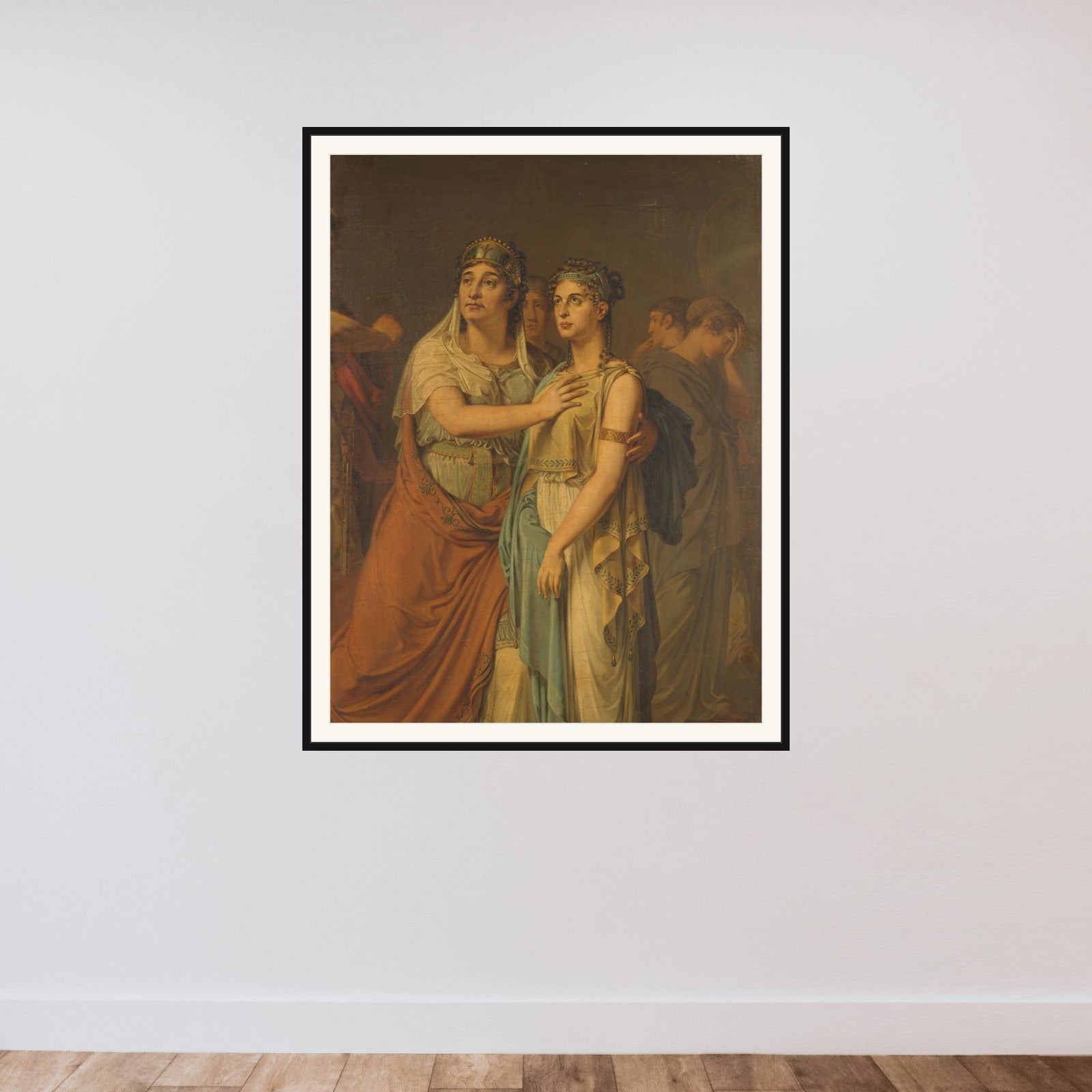 De actrices Joanna Cornelia Ziesenis-Wattier (1762-1827) en Geertruida Jacoba Grevelink-Hilverdink (1786-1827) in Iphigenia (1674) van Jean Racine (1639-99) framed — shown to scale