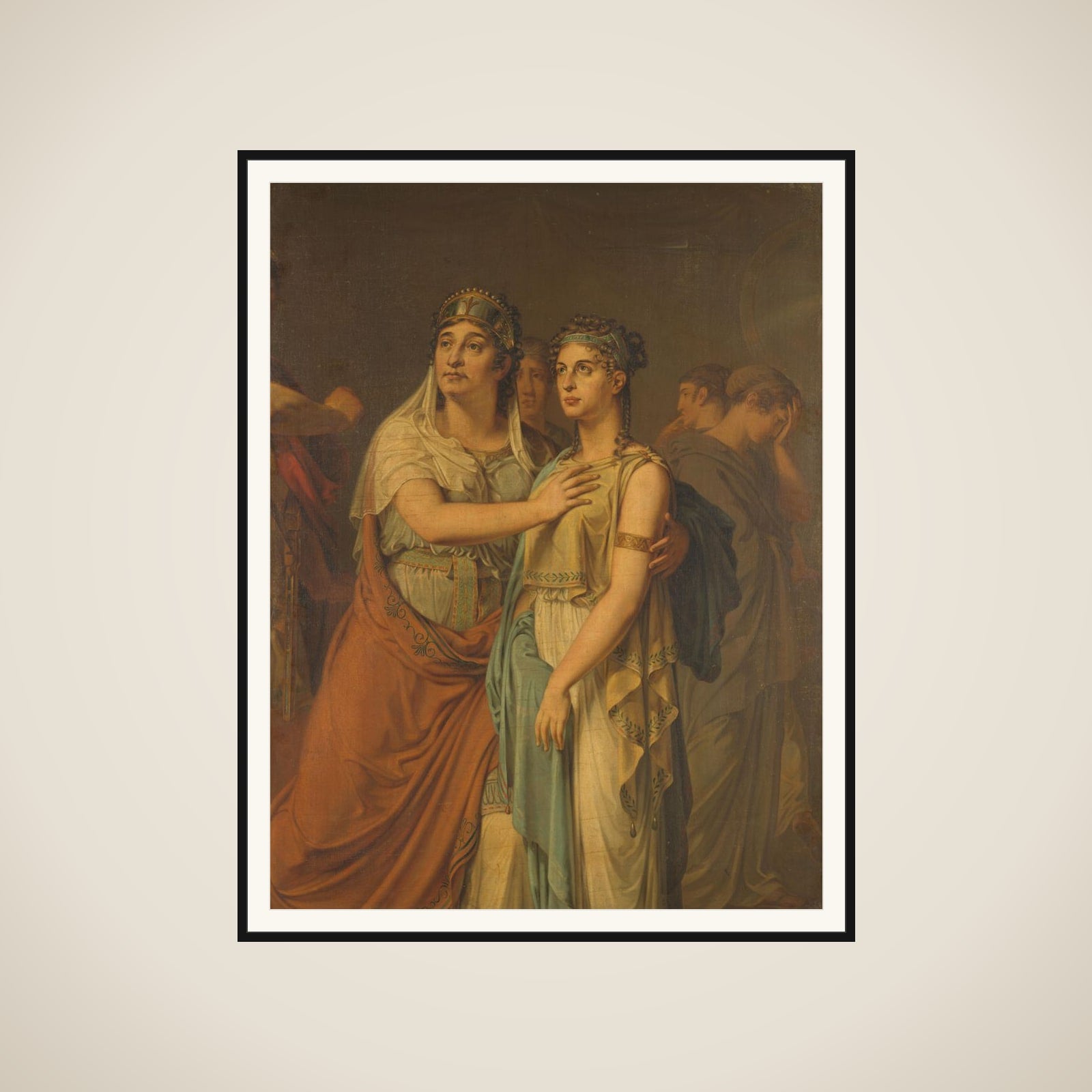 De actrices Joanna Cornelia Ziesenis-Wattier (1762-1827) en Geertruida Jacoba Grevelink-Hilverdink (1786-1827) in Iphigenia (1674) van Jean Racine (1639-99) framed