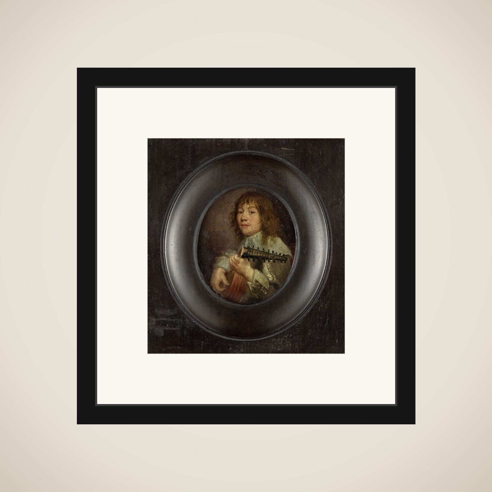 Portrait of een luitspeler framed