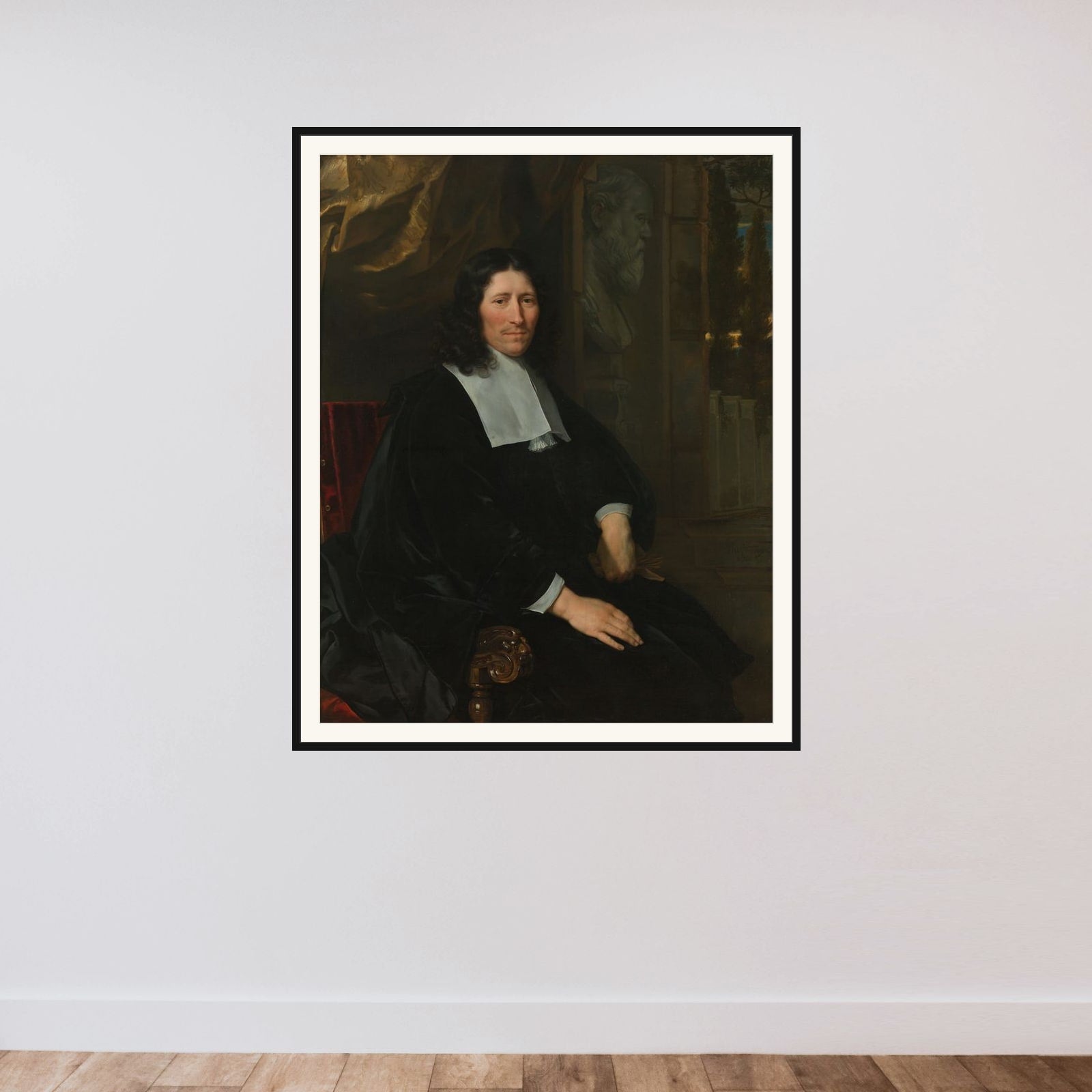 Portrait of Pieter de la Court framed — shown to scale